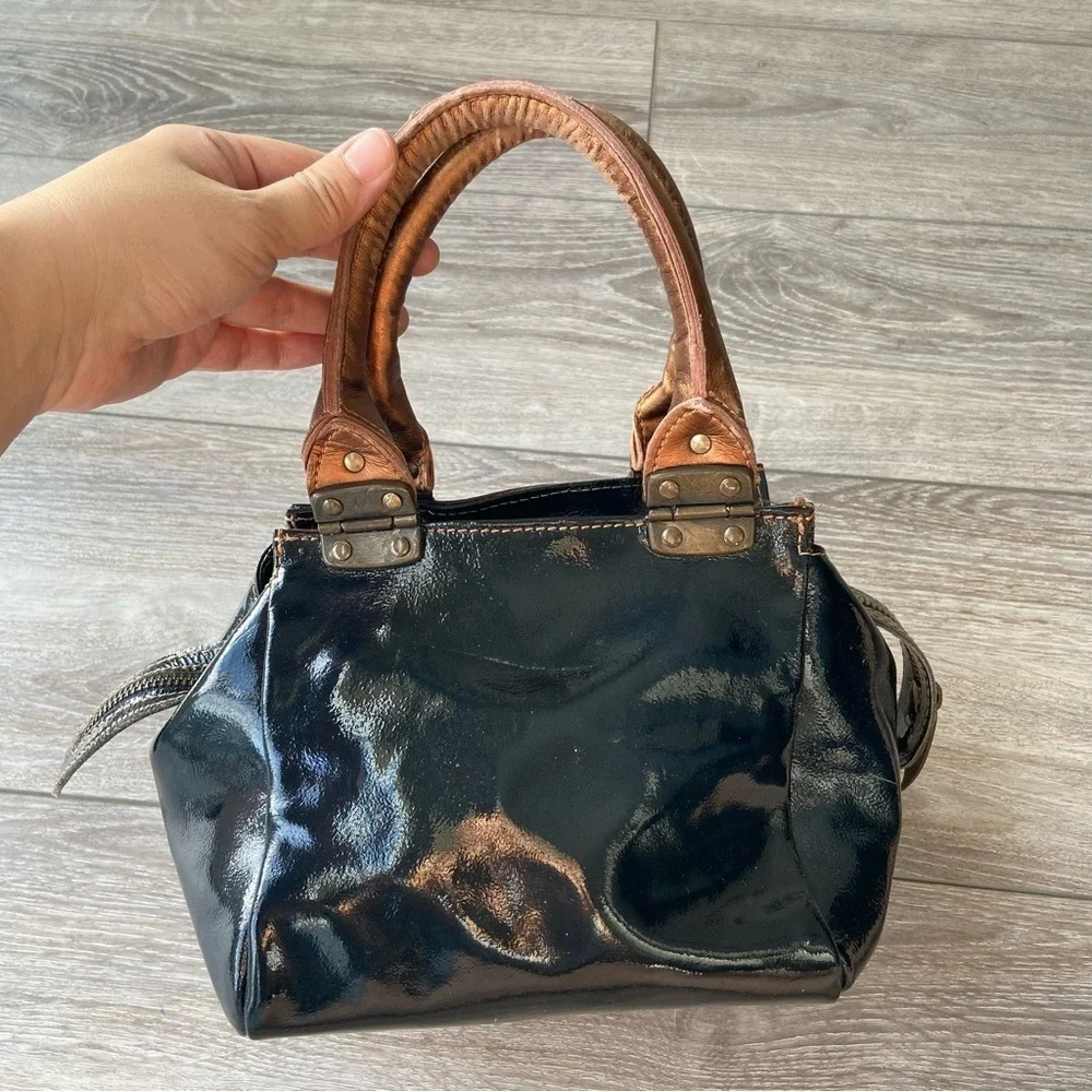 Regina Black Patent Leather Handbag Made in Italy - Picture 2 of 15